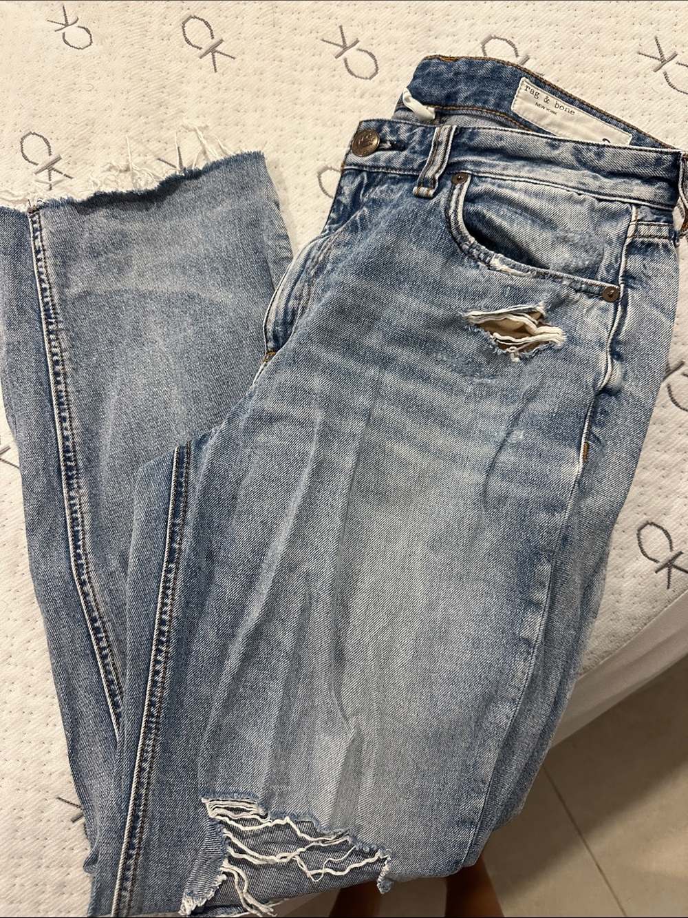 rag & bone Light Blue Distressed Cropped Jeans